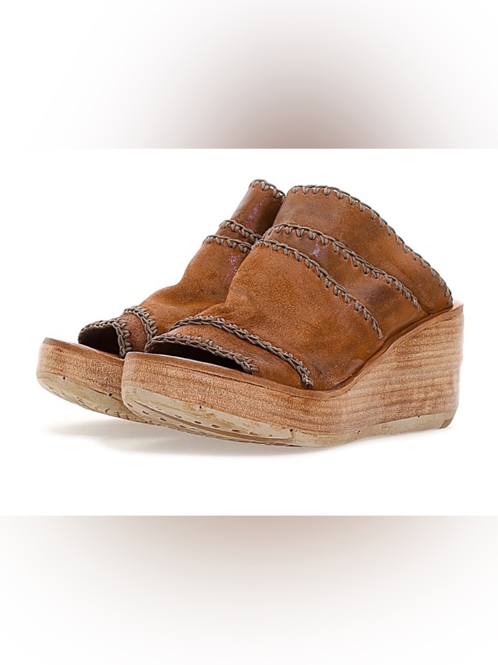 GUC AS98 37 NELSON WHIPSTITCHED WEDGE-COGNAC 6.5-7 US.